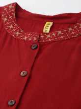 Women Red Solid Mandarin Collar Kurta